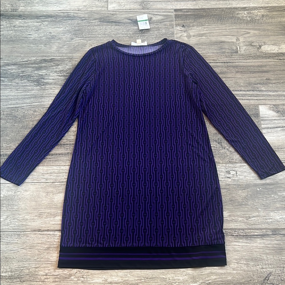 MICHAEL KORS Elegant PURPLE/BLACK Patterned BODYCON FORMAL Dress LARGE NWT #116